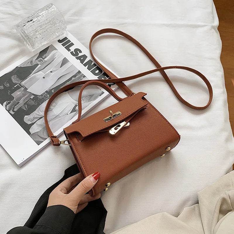Small Solid PU Leather Shoulder Messenger Flap Handbag Female