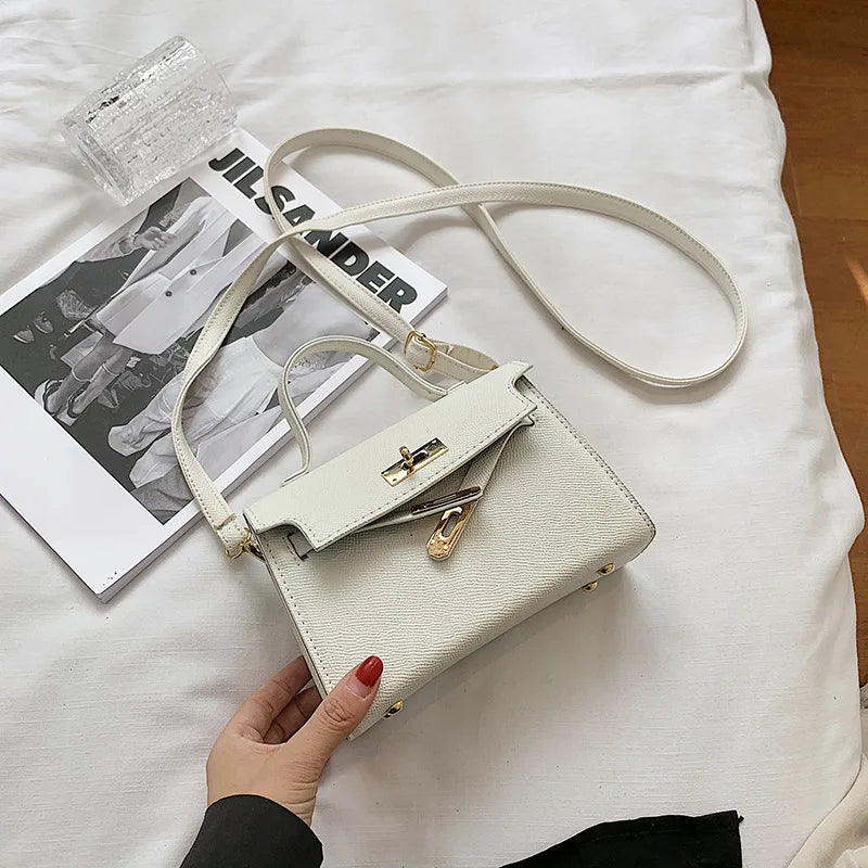 Small Solid PU Leather Shoulder Messenger Flap Handbag Female