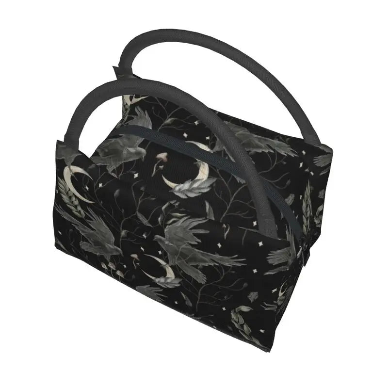 Crow Moon Insulated Lunch Bag for Women Portable Halloween Witch Thermal Cooler