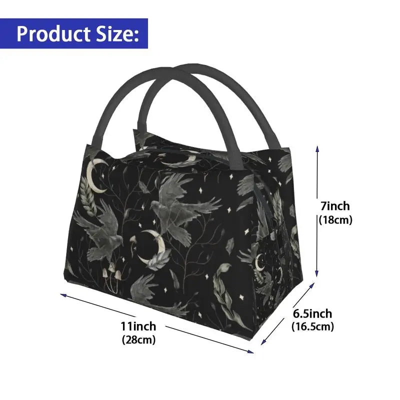 Crow Moon Insulated Lunch Bag for Women Portable Halloween Witch Thermal Cooler
