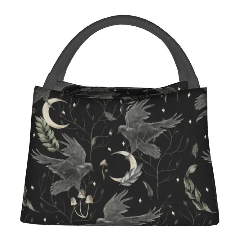 Crow Moon Insulated Lunch Bag for Women Portable Halloween Witch Thermal Cooler