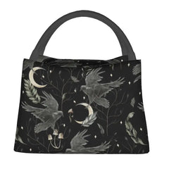 Crow Moon Insulated Lunch Bag for Women Portable Halloween Witch Thermal Cooler