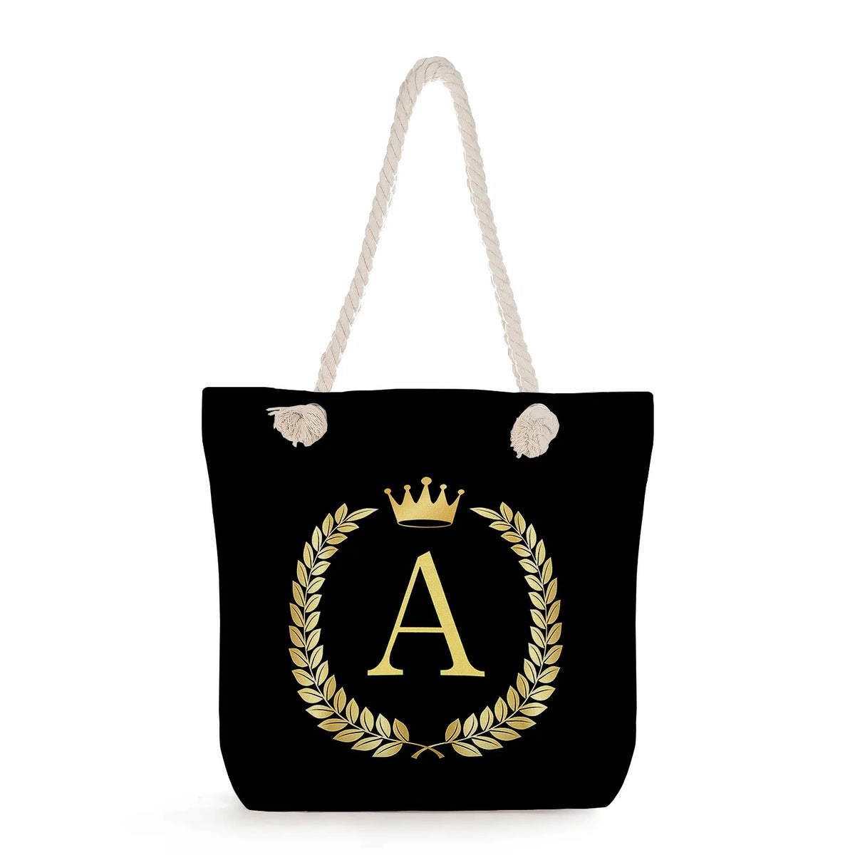 Crown 26 Letter Series Print Handbags Thick Rope Shoulder Bag for Women