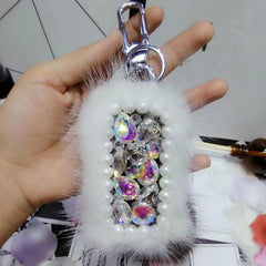 Crystal Diamond Key Case Protective Leather Key Bag Plush Car Key Bag