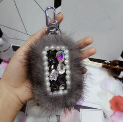 Crystal Diamond Key Case Protective Leather Key Bag Plush Car Key Bag