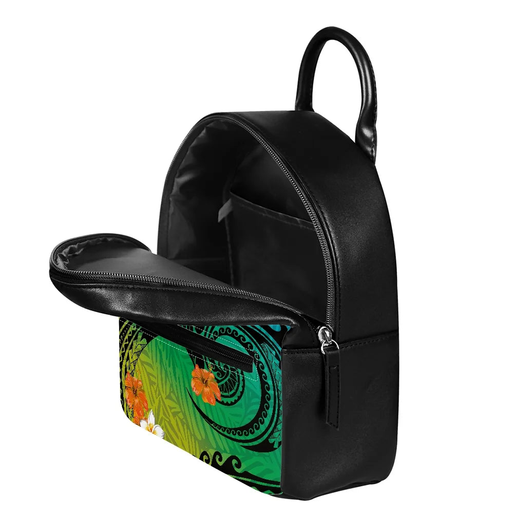 Mini Backpack Polynesian Tribal Hawaii Flower Pu Leather Bag