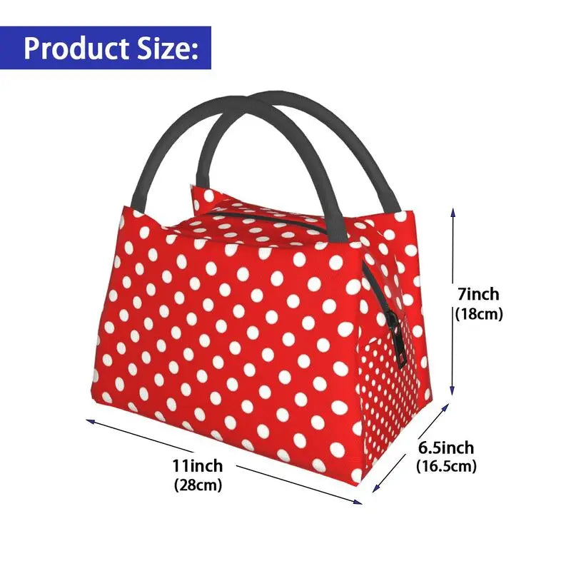 Red Polka Dots Lunch Bag Insulated Cooler for Picnic Work Travel