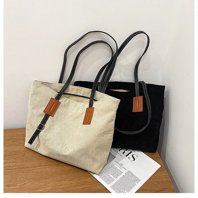Embroidery Women Corduroy Shoulder Bag Handbag Tote Eco Crossbody