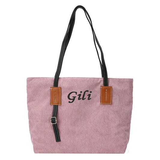Embroidery Women Corduroy Shoulder Bag Handbag Tote Eco Crossbody