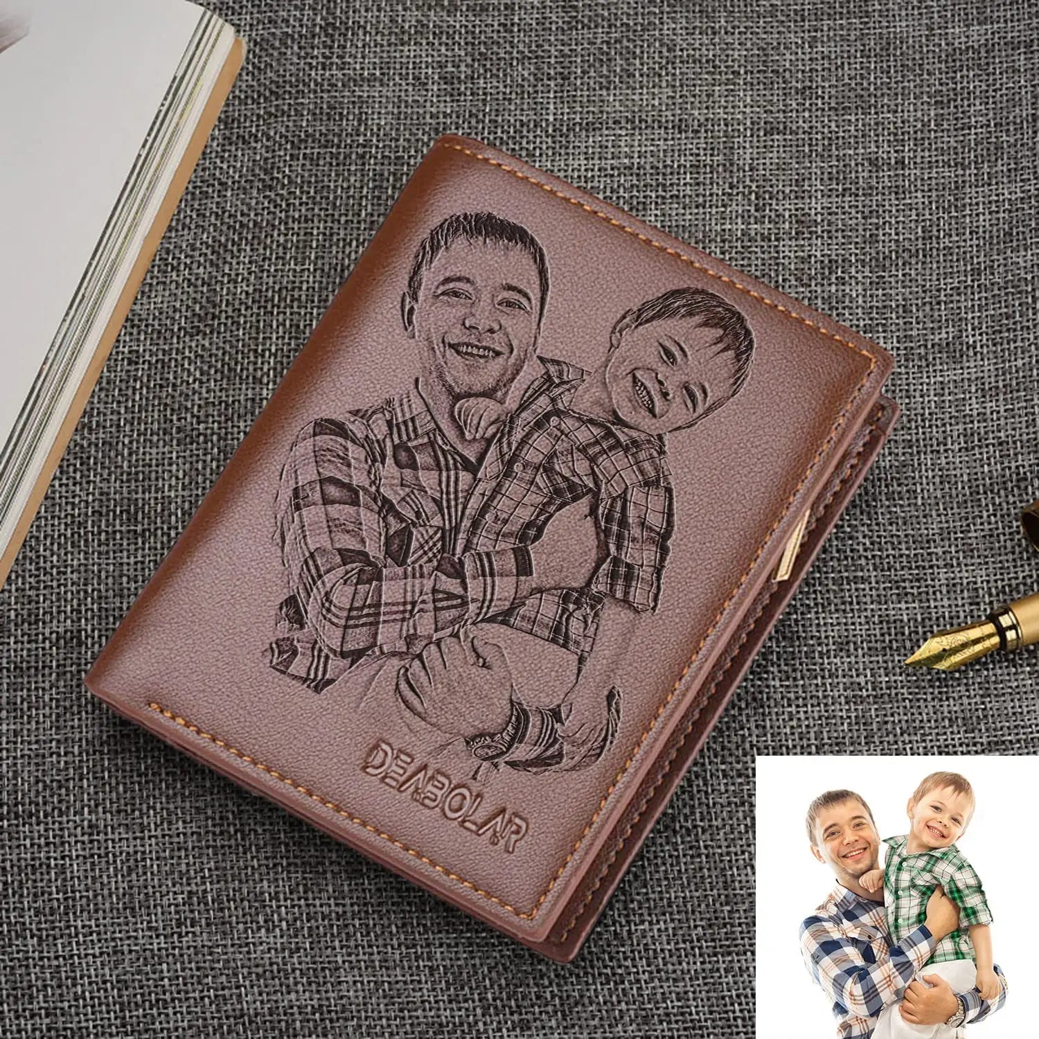 Engraved Photo RFID Wallet for Men, Personalized Gift for Him