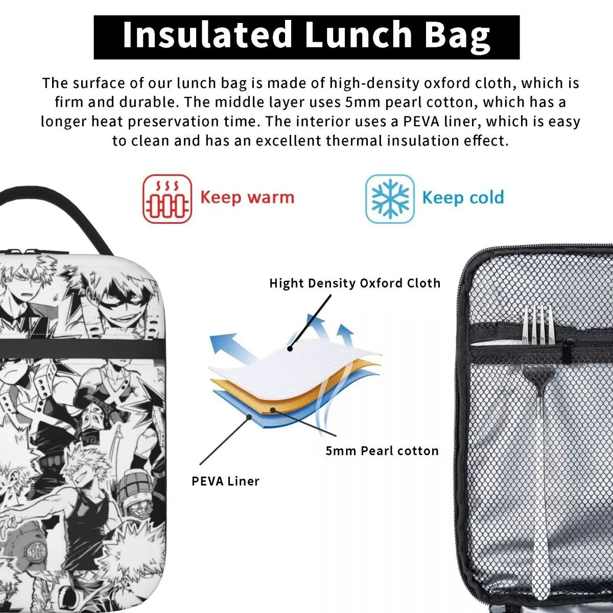 Katsuki Bakugo Anime Lunch Bag Insulated Cooler for Children School