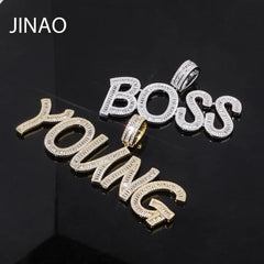 Baguette Letters Pendant Necklace Men's Hip Hop Jewelry