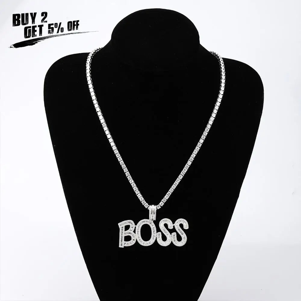 Baguette Letters Pendant Necklace Men's Hip Hop Jewelry