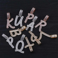 Baguette Letters Pendant Necklace Men's Hip Hop Jewelry