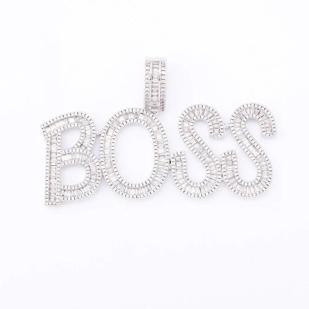 Baguette Letters Pendant Necklace Men's Hip Hop Jewelry