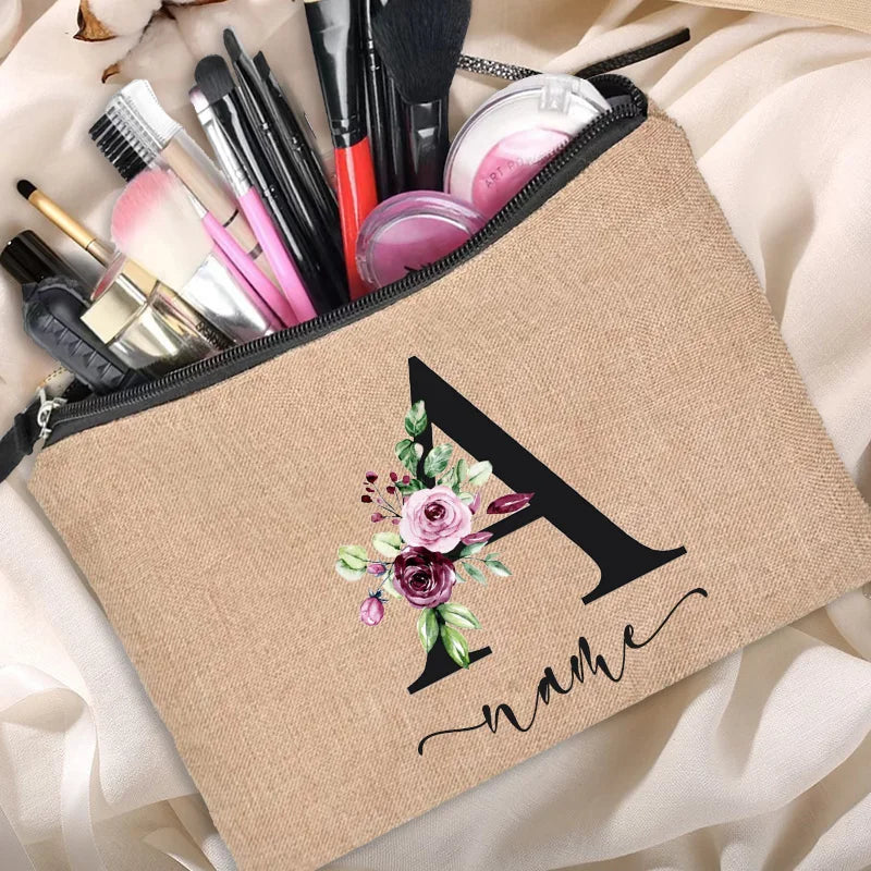 Cosmetic Bags Travel Organizer Linen Zipper Pouch Bridesmaid Clutch