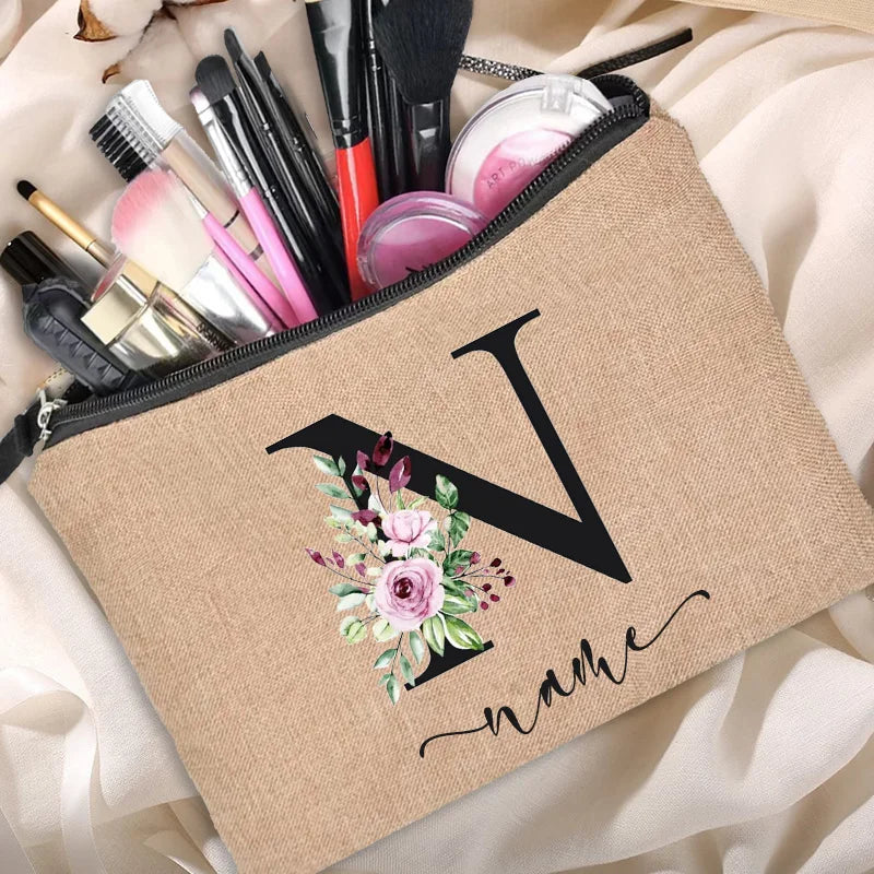 Cosmetic Bags Travel Organizer Linen Zipper Pouch Bridesmaid Clutch