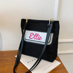 Personalized Name Embroidered Tote Bag for School Travel Purse with Zipper