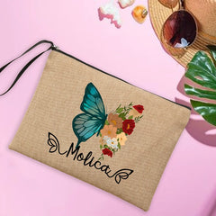 Personalised Butterfly Makeup Bag Linen Travel Clutch