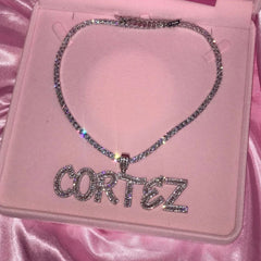 Baguette Letters Pendant Silver Charm Necklace Chain Rock Jewelry