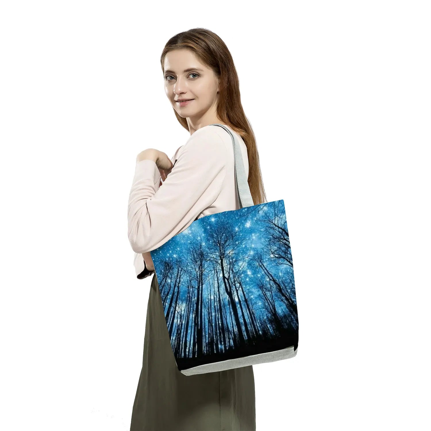 Starry Sky Print Handbag Women Landscape Shoulder Bag High Capacity Tote