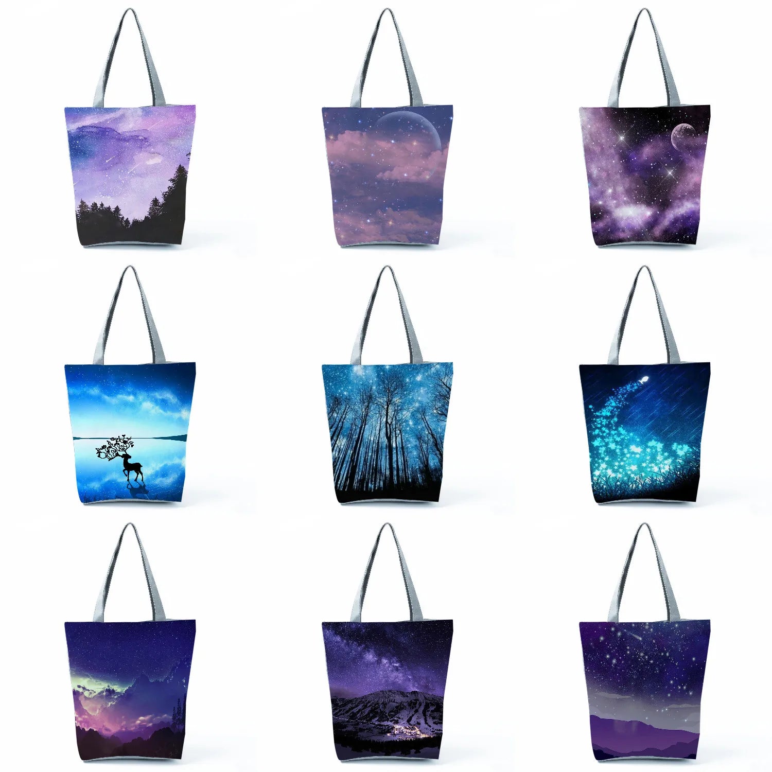 Starry Sky Print Handbag Women Landscape Shoulder Bag High Capacity Tote