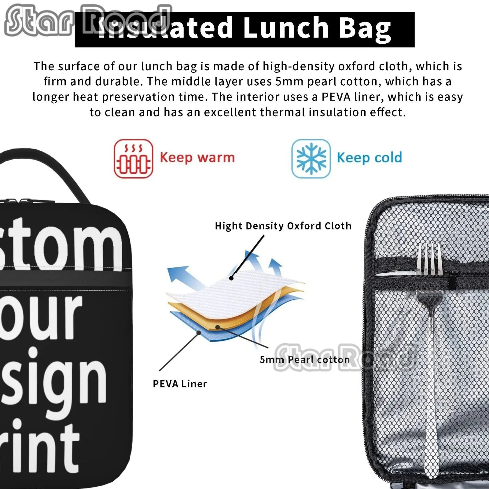 Print Insulated Lunch Tote Bag Reusable Cooler Bento Box Kids School