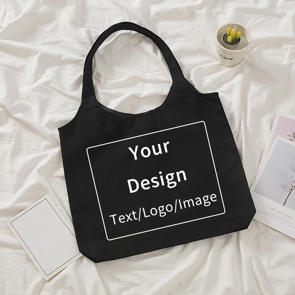 Customed Tote Bag Shopping Your Own Text Printed Hasp Unisex Travel Canvas