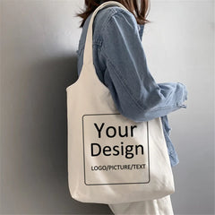 Customed Tote Bag Shopping Your Own Text Printed Hasp Unisex Travel Canvas