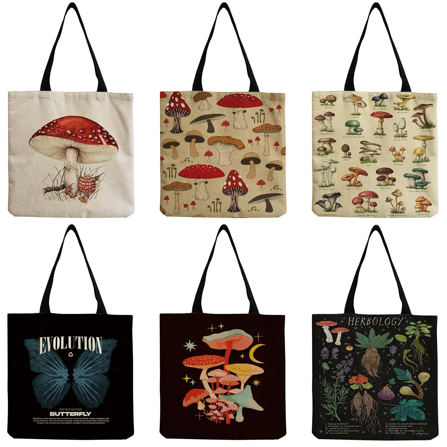 Cartoon Mushroom Printed Beach Shoulder Bag Eco Friendly Handbag