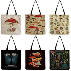 Cartoon Mushroom Printed Beach Shoulder Bag Eco Friendly Handbag