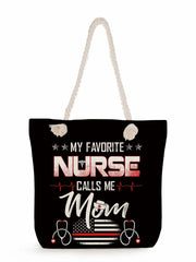 Nurse Print Shoulder Bag Eco Linen Travel Beach Tote