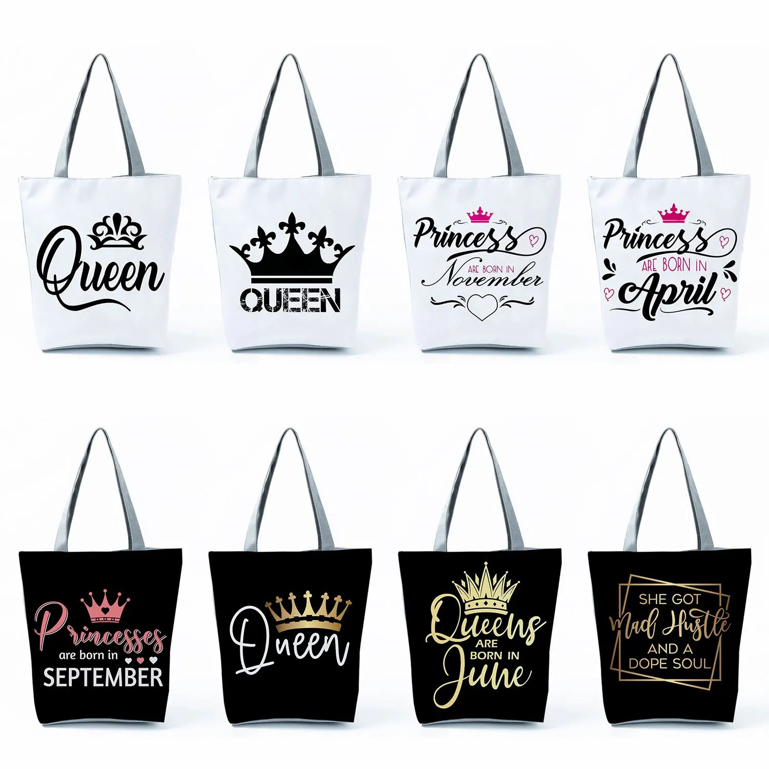 Letter Crown Women's Handbags Queen King Print Tote Beach Bag