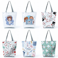 Cartoon Dentist Nurse Print Tote Women Handbag Reusable Shoulder Bag