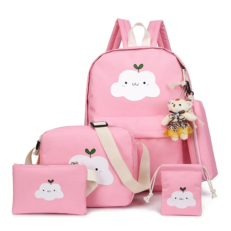 Cartoon Print Canvas Backpack Kids School Crossbody Bag
