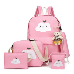 Cartoon Print Canvas Backpack Kids School Crossbody Bag