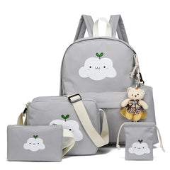 Cartoon Print Canvas Backpack Kids School Crossbody Bag