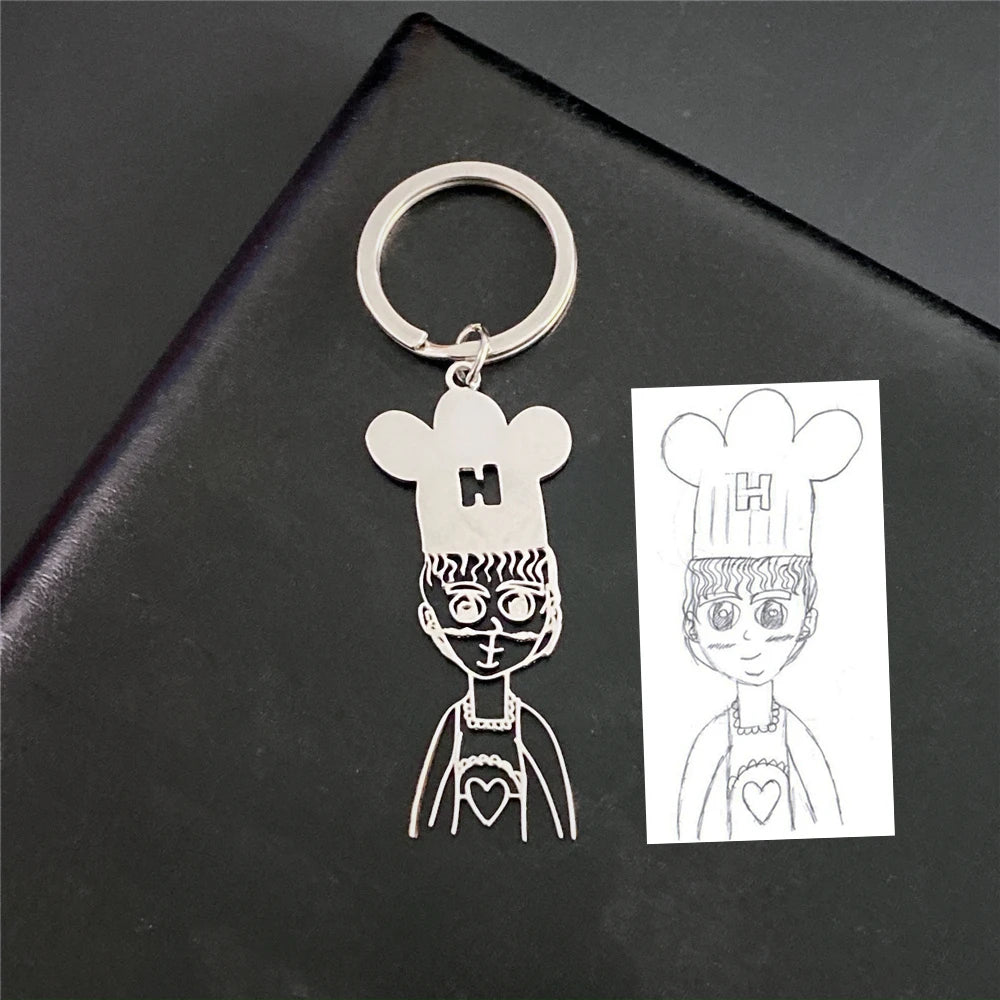 Custom Children's Drawing Keychain, Personalized Kid's Art Name Keyring