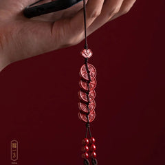 Cinnabar Money Key Chain Organic Jewellery Carved Chinese Natural Charm Amulet