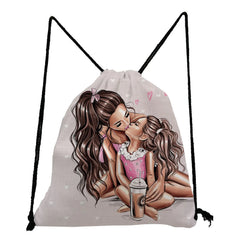 Cartoon Mama Print Drawstring Pocket Eco Shoe Bag Backpack
