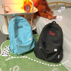 Embroidered Canvas Backpack Lightweight Waterproof Travel Bag