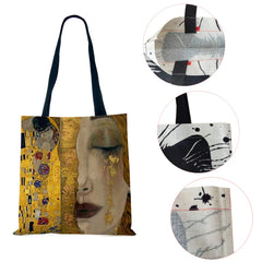 Oil Painting Tears Linen Cloth Tote Bags For Women