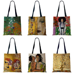 Oil Painting Tears Linen Cloth Tote Bags For Women
