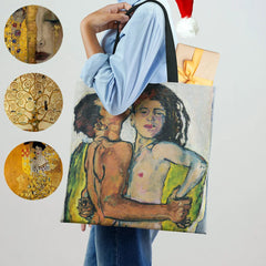 Oil Painting Tears Linen Cloth Tote Bags For Women