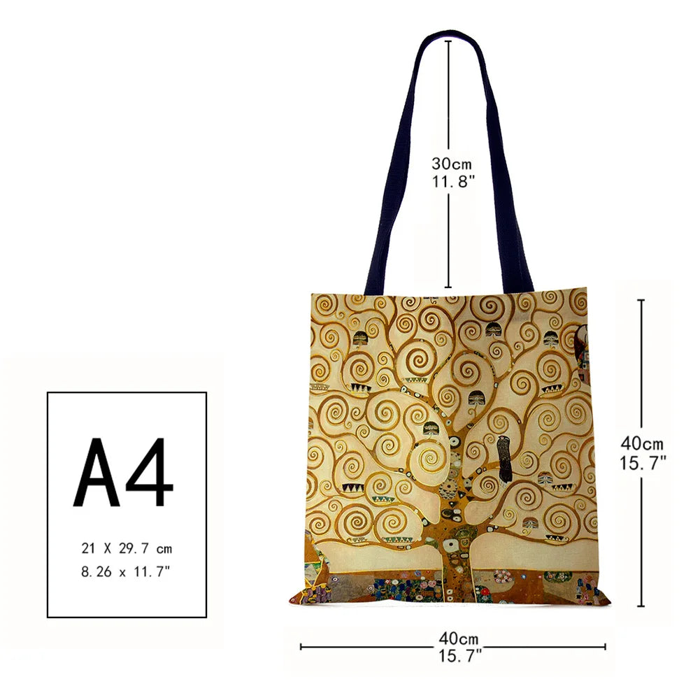 Oil Painting Tears Linen Cloth Tote Bags For Women