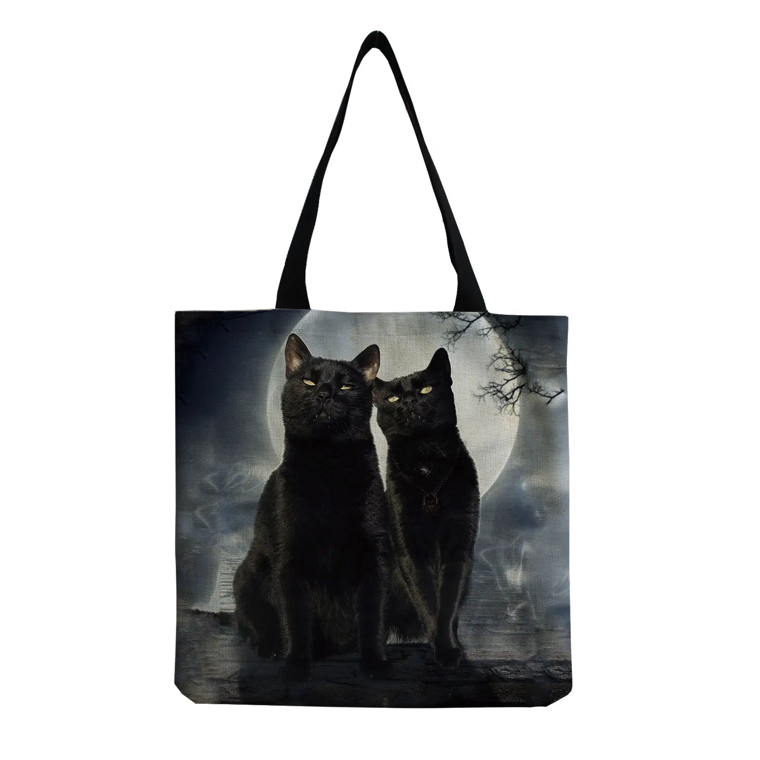 Moon Cat Print Tote Bag Women Casual Handbag High Capacity Foldable