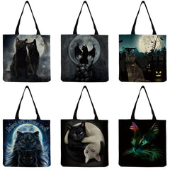 Moon Cat Print Tote Bag Women Casual Handbag High Capacity Foldable