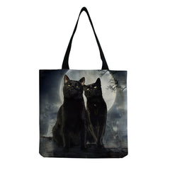 Moon Cat Print Tote Bag Women Casual Handbag High Capacity Foldable