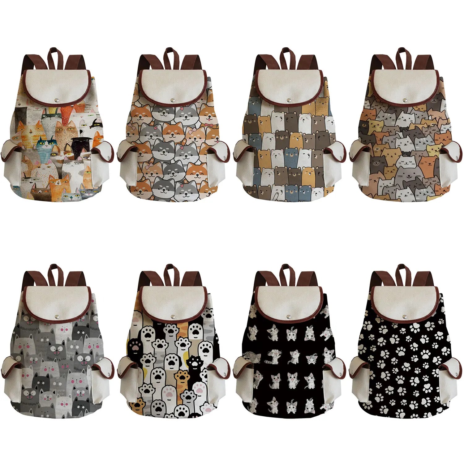 Animal Cat Printed Backpack Casual Girl Women Packs Drawstring Bag