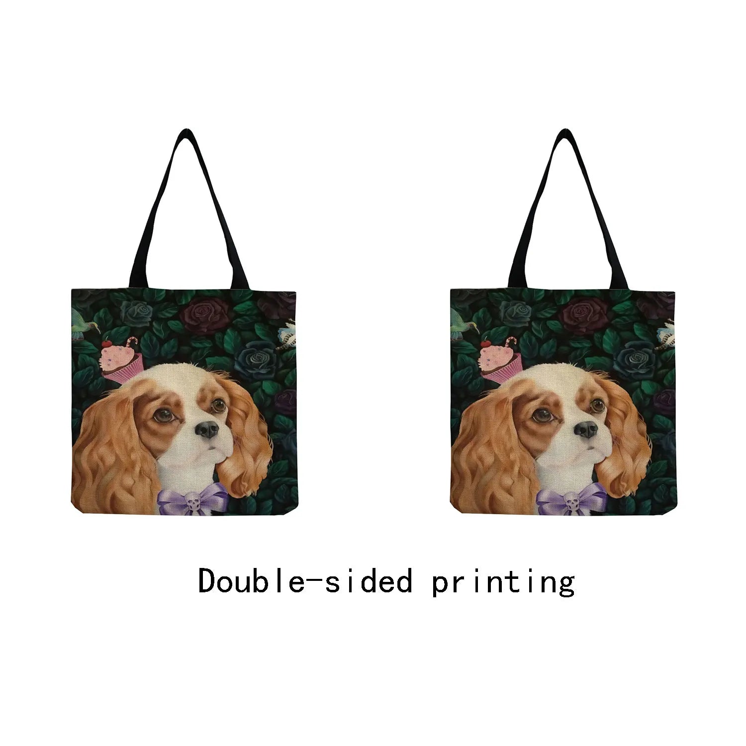 Dog Printed Handbag Foldable Tote Eco Friendly Practical Women Shoulder Bag